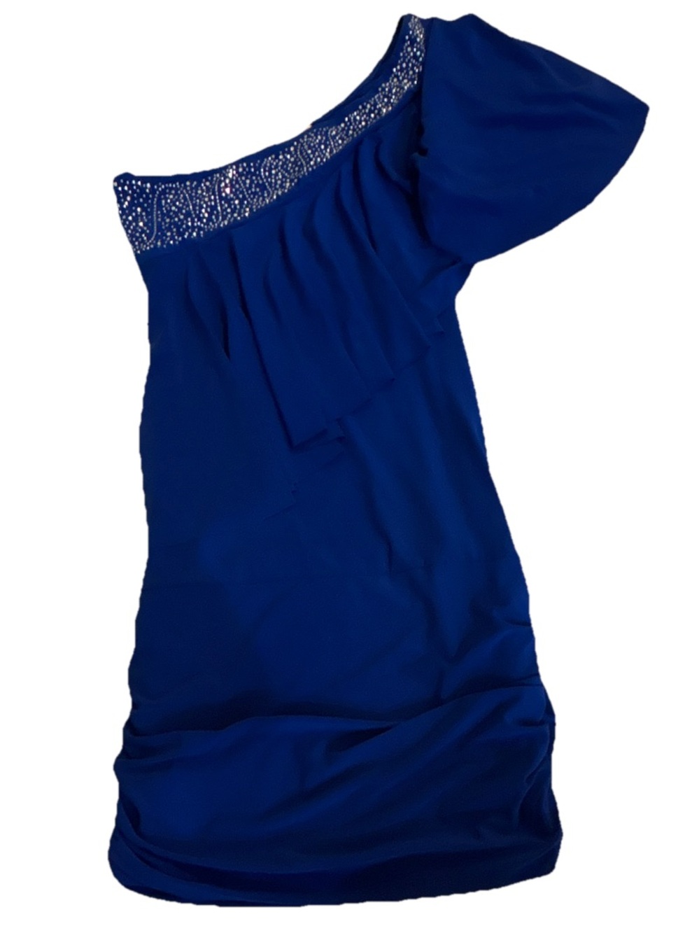 One-Shoulder Royal Blue Evening Dress with Beaded Trim